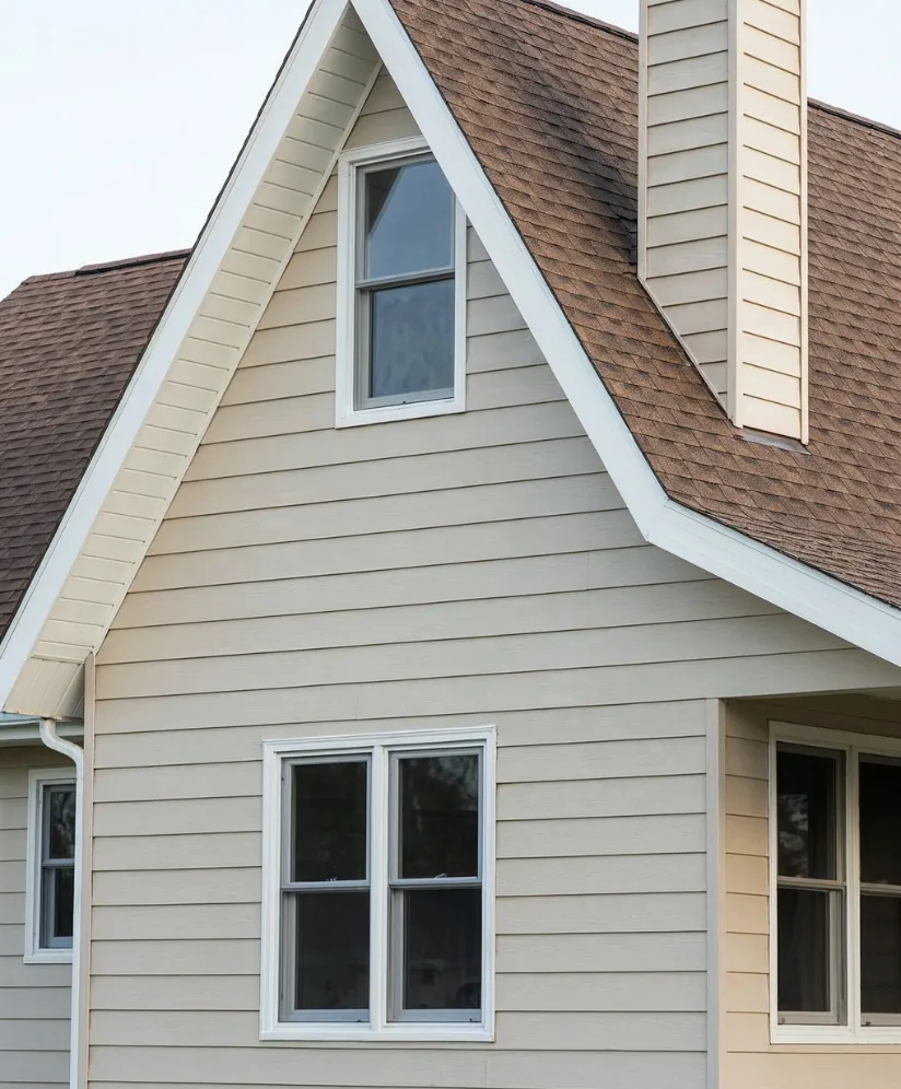 Los Angeles home restoration project showing a repaired house exterior with clean siding, restored windows, roof shingles, chimney, and finished exterior details